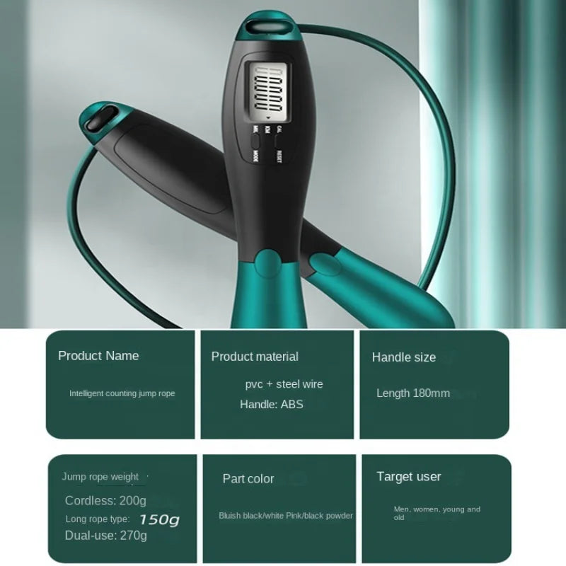 Smart Cordless Jump Rope with LCD Counter - Electronic Fitness Skipping Rope for Gym & Crossfit Training